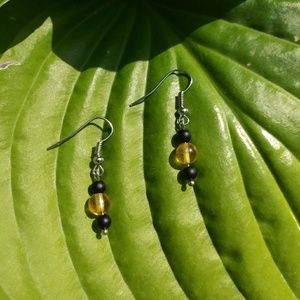 Handmade Natural Citrine and Onyx Beaded Earrings
